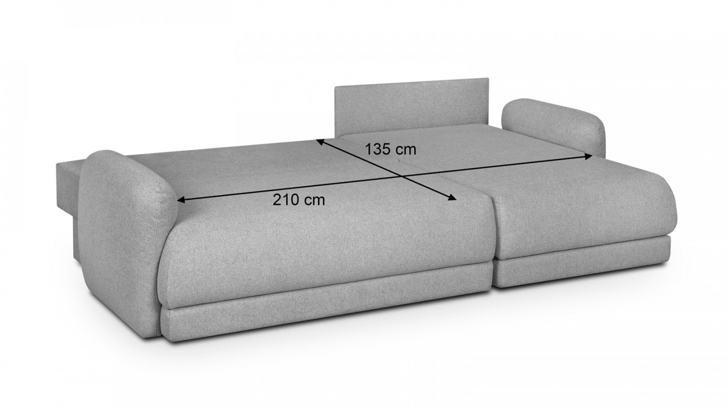 Canapé d'angle droit 5 places convertible avec coffre de rangement en tissu gris chiné - Giulia