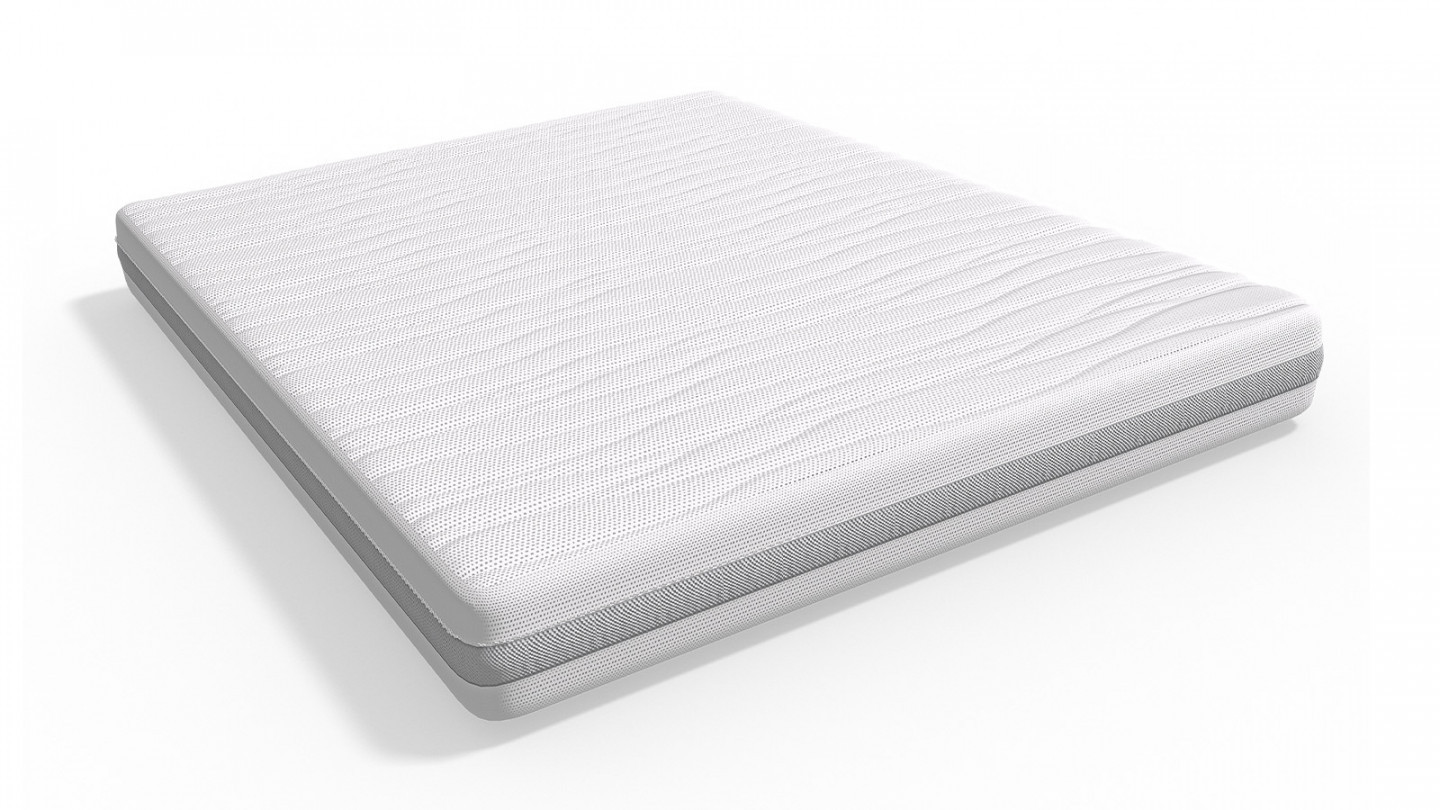 Ensemble lit coffre Tina en tissu bleu canard 140x190cm + Matelas mousse Clean Confort 19 cm