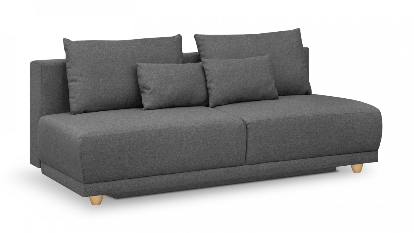 Canapé convertible 3 places avec coffre de rangement en tissu gris - Elia