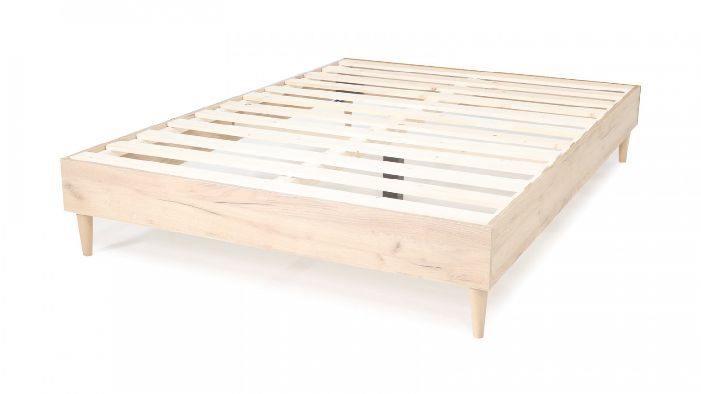 Ensemble lit Paco effet chêne 160x200 + Matelas à mémoire de forme Mémo HR 22cm