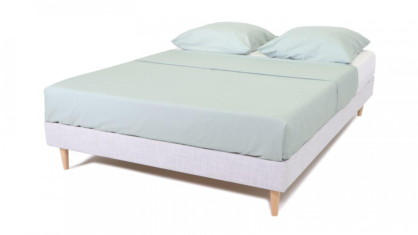 Ensemble Lit Dina en tissu gris clair 140x190 cm +Matelas mousse Clean Confort 19 cm