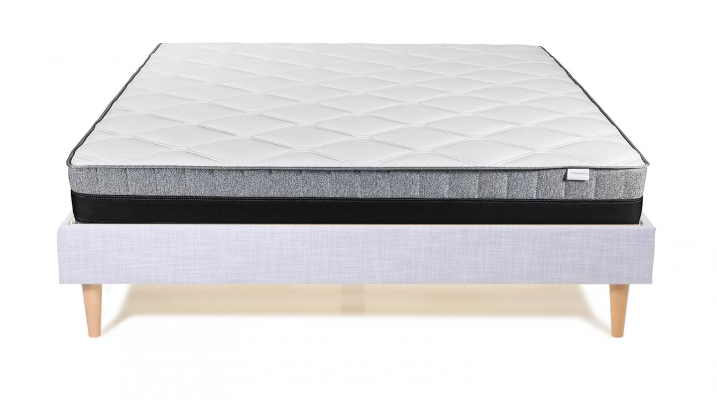 Ensemble Lit Dina en tissu gris clair 160x200 cm + Matelas à mémoire de forme Mémo luxe 25 cm