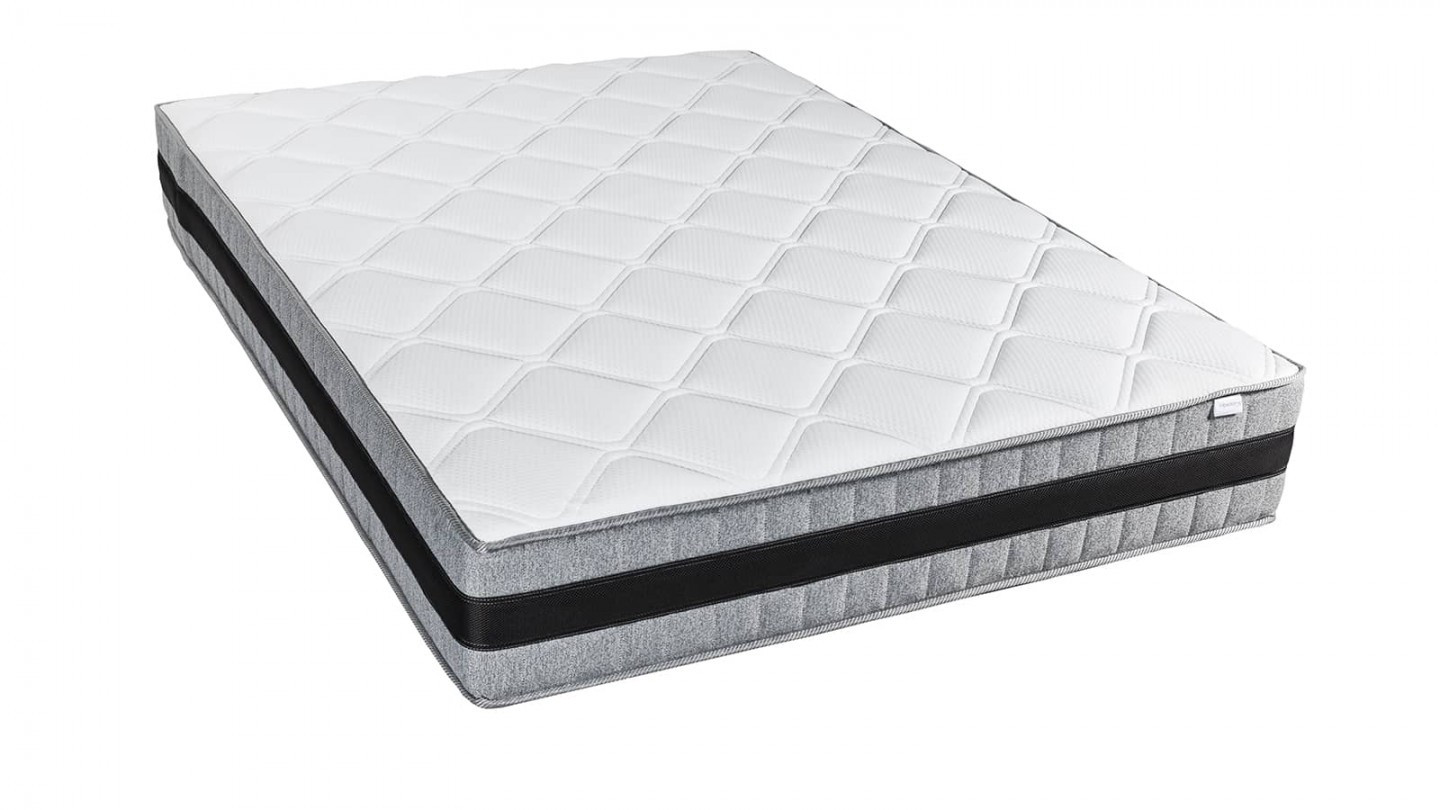 Ensemble Lit Dina en tissu gris clair 160x200 cm + Matelas à mémoire de forme Mémo luxe 25 cm