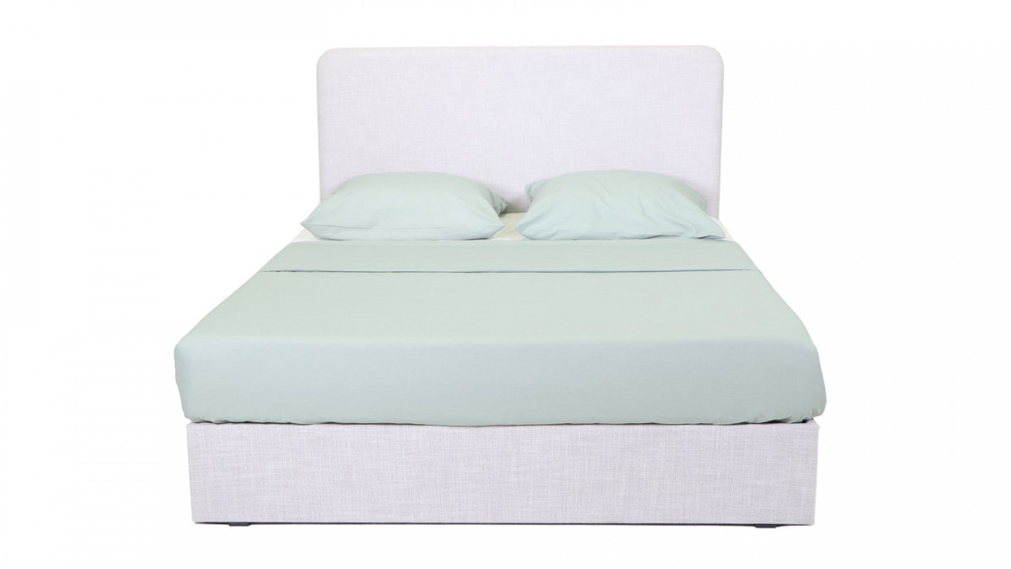 Lit Enzo 140x190 en tissu gris clair + Matelas à mémoire de forme Mémo HR 22cm