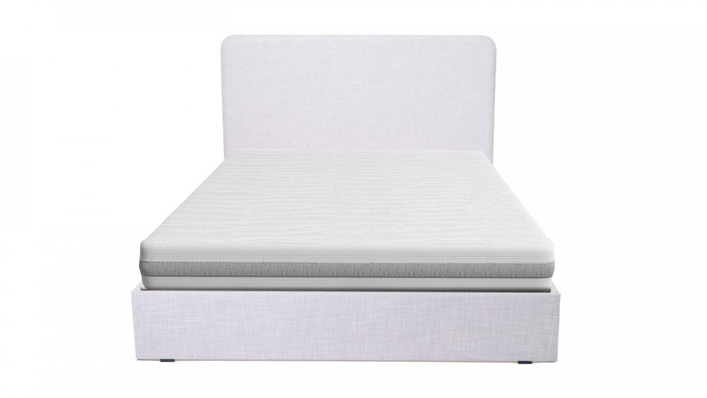 Lit Enzo 140x190 en tissu gris clair + Matelas mousse Clean Confort 19 cm