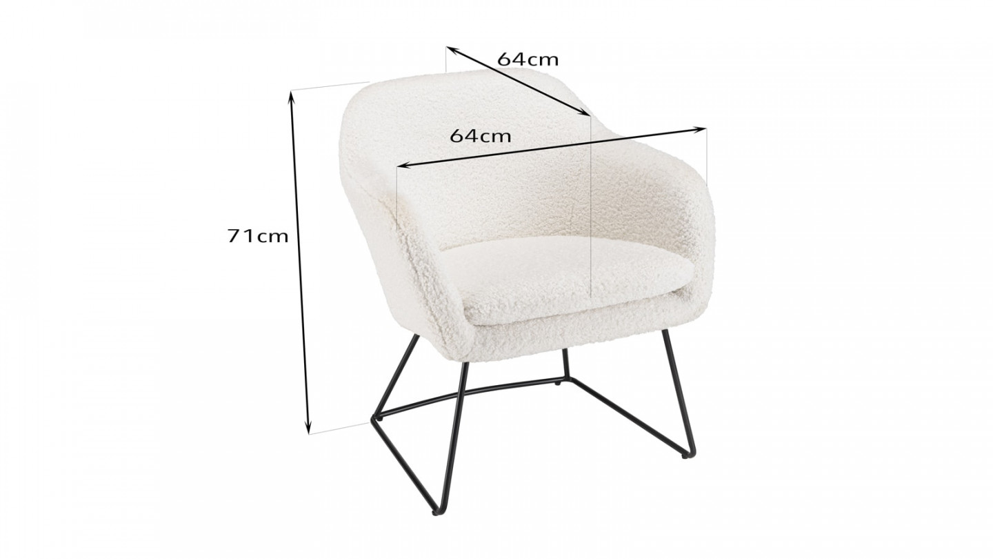 Fauteuil urban tissu bouclette écru pieds évasés métal noir - Albane