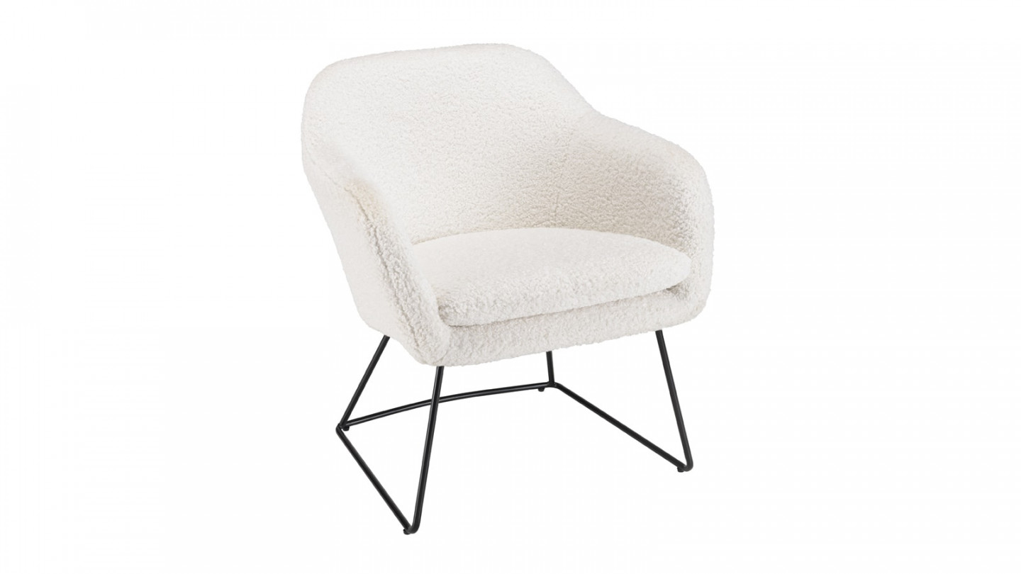 Fauteuil urban tissu bouclette écru pieds évasés métal noir - Albane