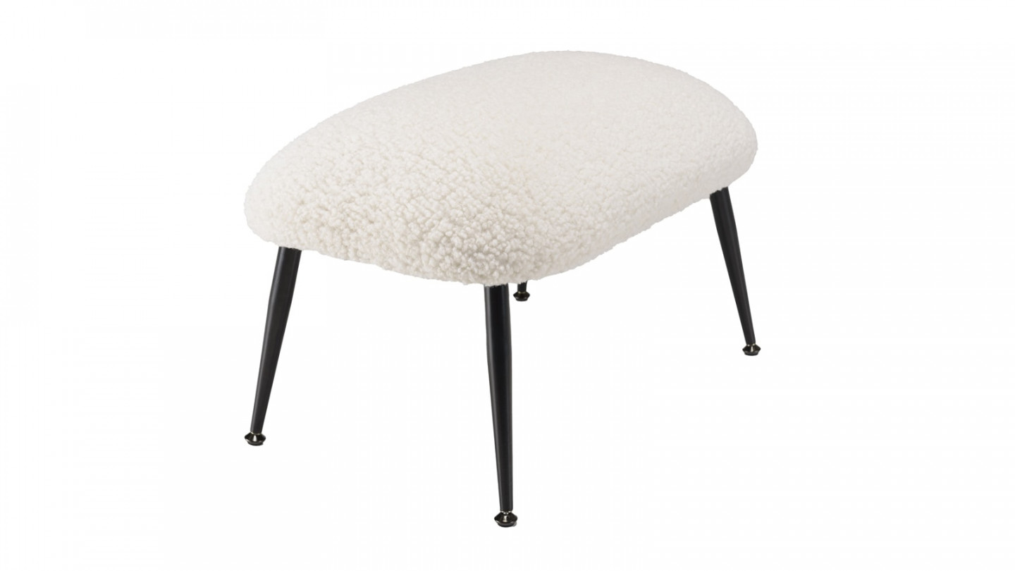 Tabouret cosy tissu bouclette écru pieds métal noir - Albane