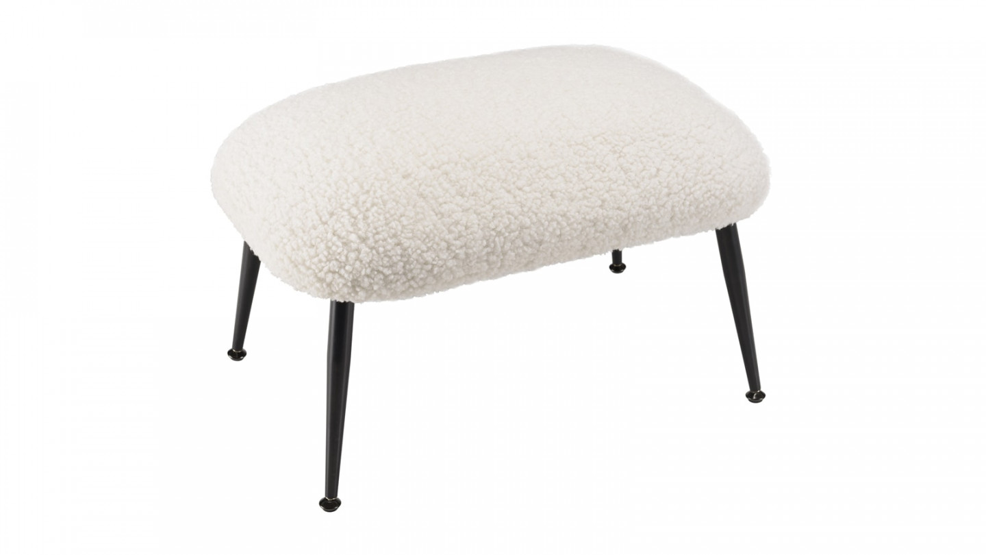 Tabouret cosy tissu bouclette écru pieds métal noir - Albane