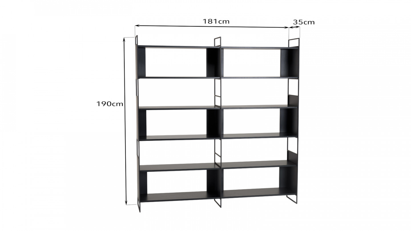 Étagère 6 niches 3 niveaux noire piètement métal - Daly