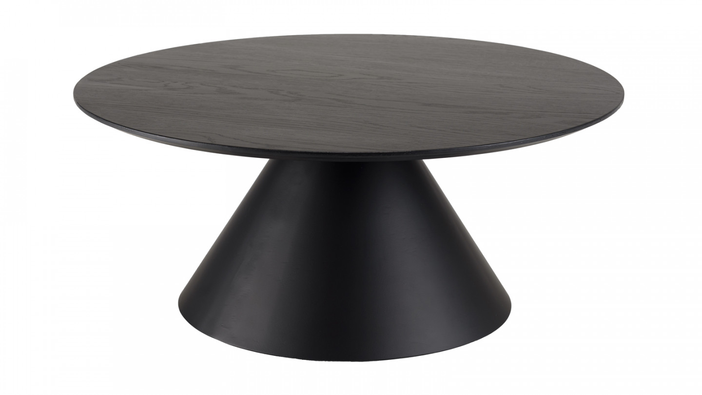 Table basse ronde noire 78x78cm pied conique métal - Daly