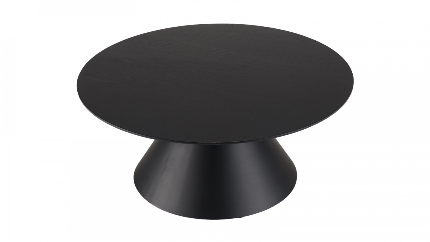 Table basse ronde noire 78x78cm pied conique métal - Daly