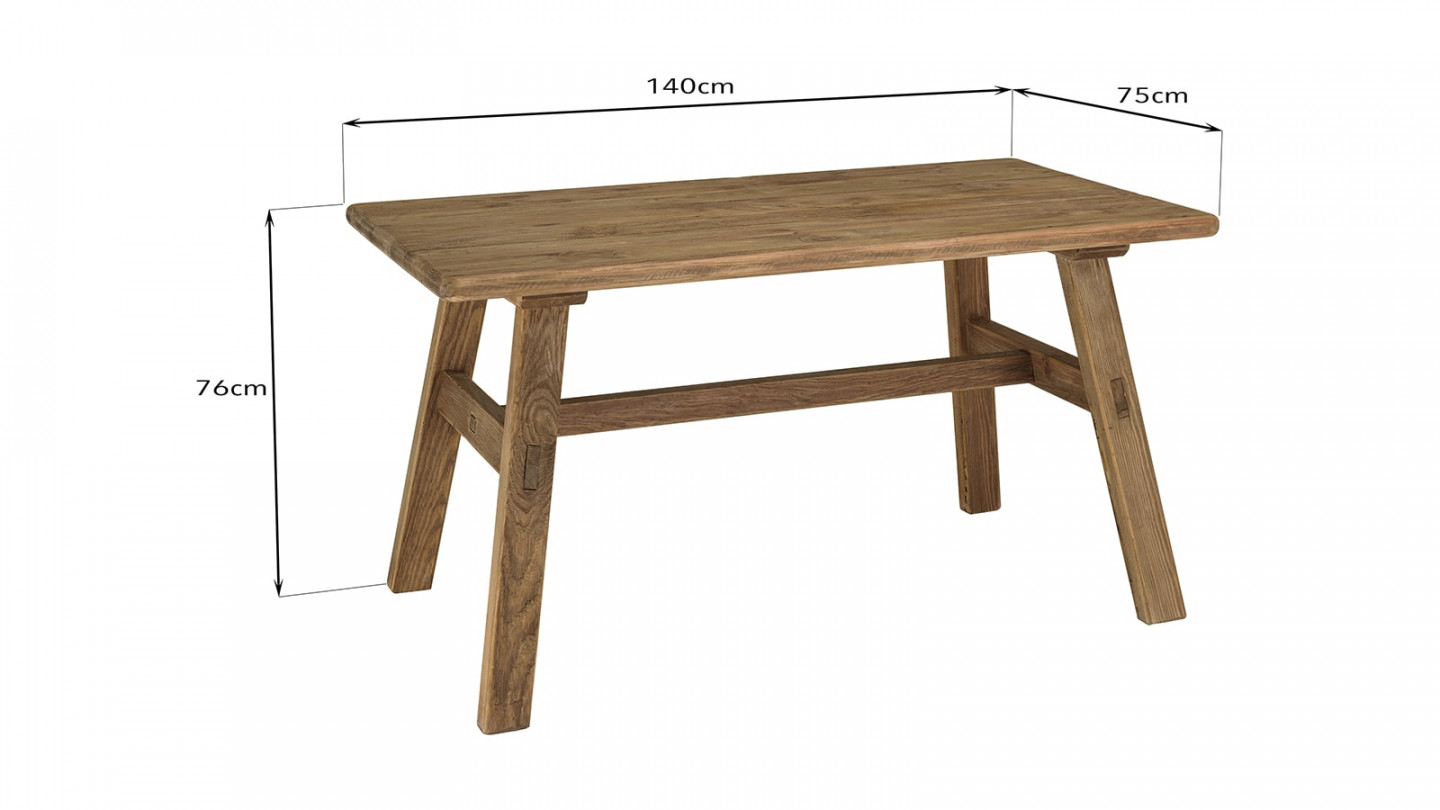 Table à manger 140x75cm bois Pin recyclé - Sandy