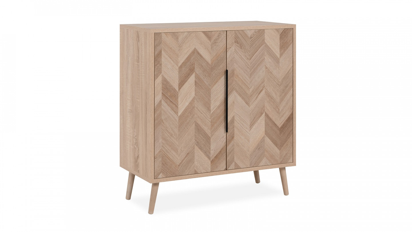 Buffet 2 portes effet chêne à chevrons 80 cm - Léa