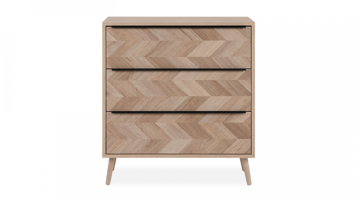 Commode 3 tiroirs effet chêne à chevrons 80 cm - Léa