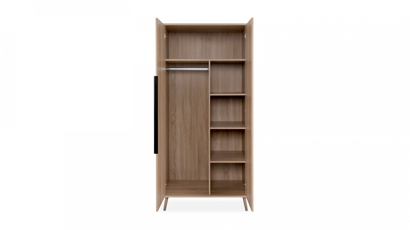 Armoire 2 portes effet chêne à chevrons 90 cm - Léa