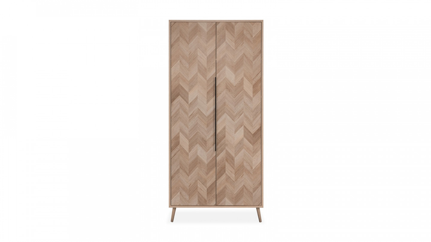 Armoire 2 portes effet chêne à chevrons 90 cm - Léa