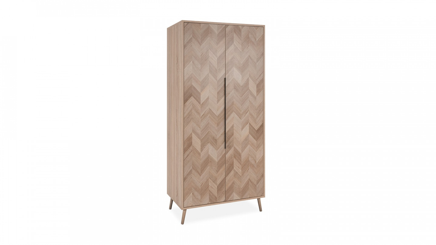 Armoire 2 portes effet chêne à chevrons 90 cm - Léa