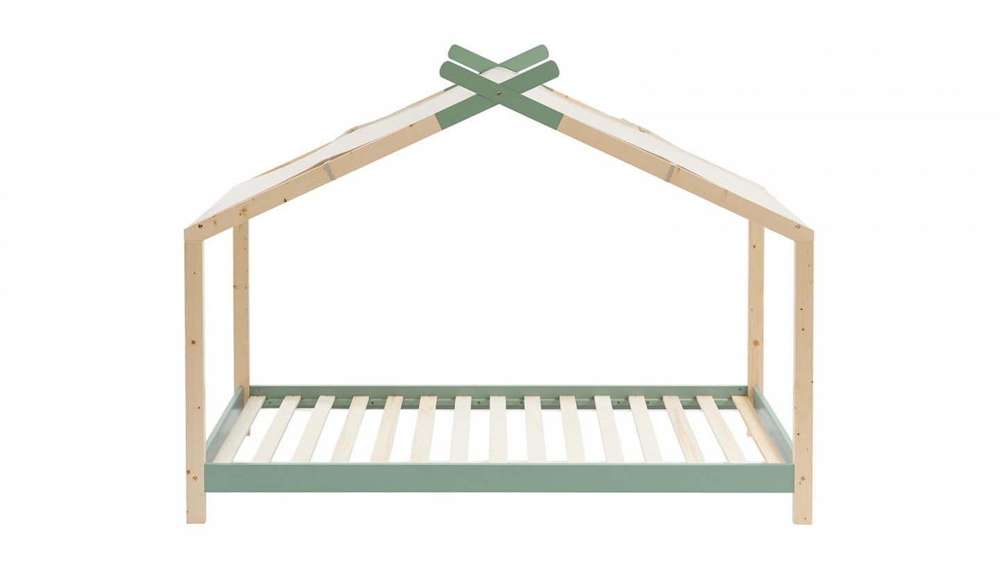 Lit cabane 90x190 en pin massif vert avec sommier - Charly