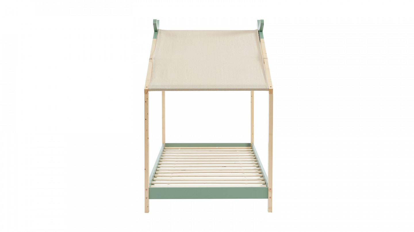 Lit cabane 90x190 en pin massif vert avec sommier - Charly