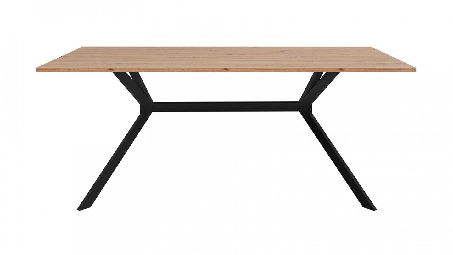 Table à manger effet chêne clair, piétement noir 180 cm - Velia