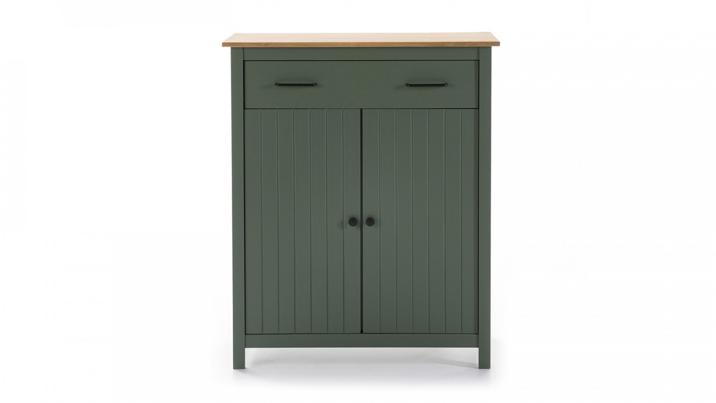 Buffet 2 portes 1 tiroir bois ciré / vert 90 cm - Ida