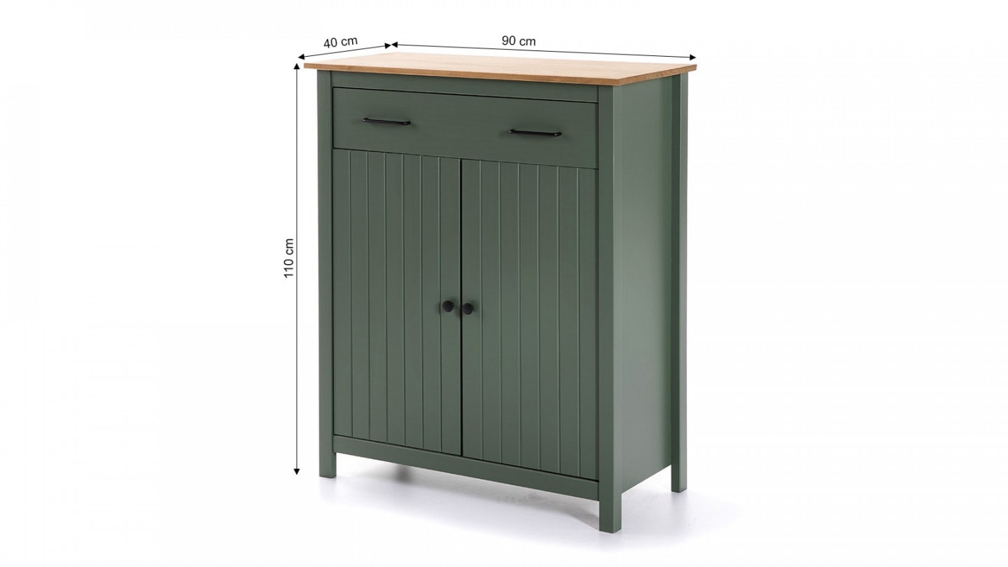 Buffet 2 portes 1 tiroir bois ciré / vert 90 cm - Ida