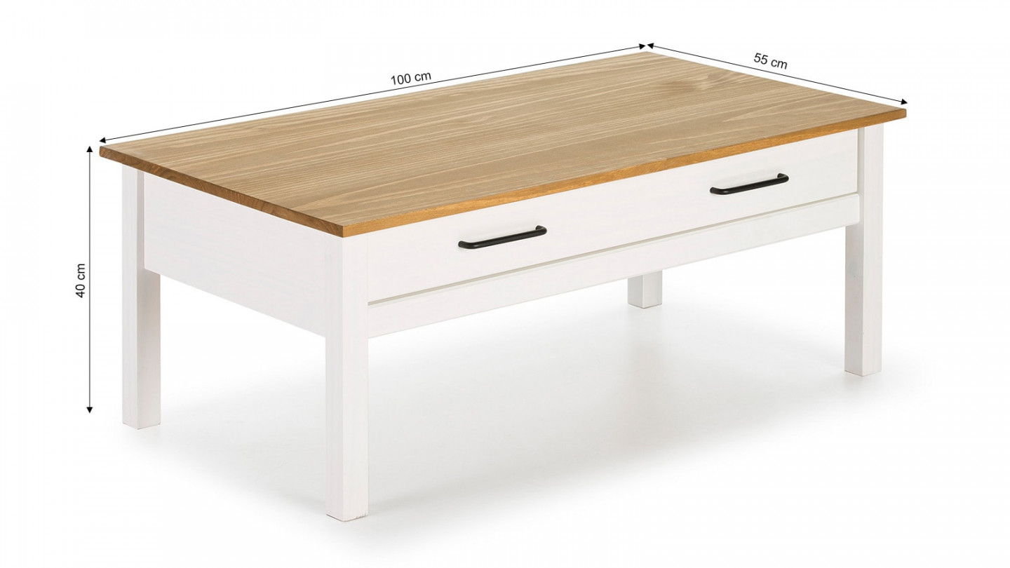 Table basse 1 tiroir effet bois ciré / blanc 100 cm - Ida