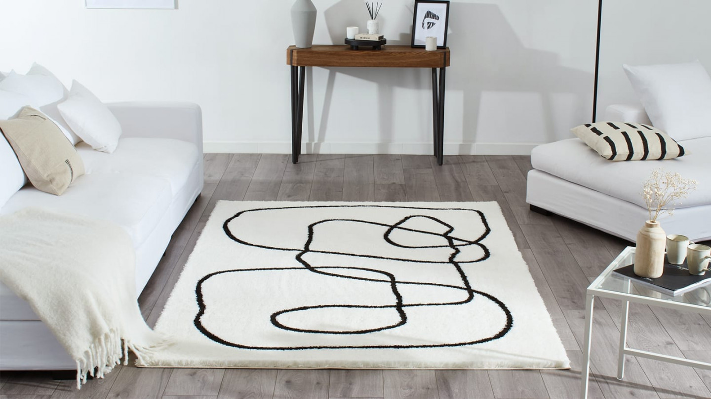 Tapis poils longs blanc et noir 200x290 - Blanka