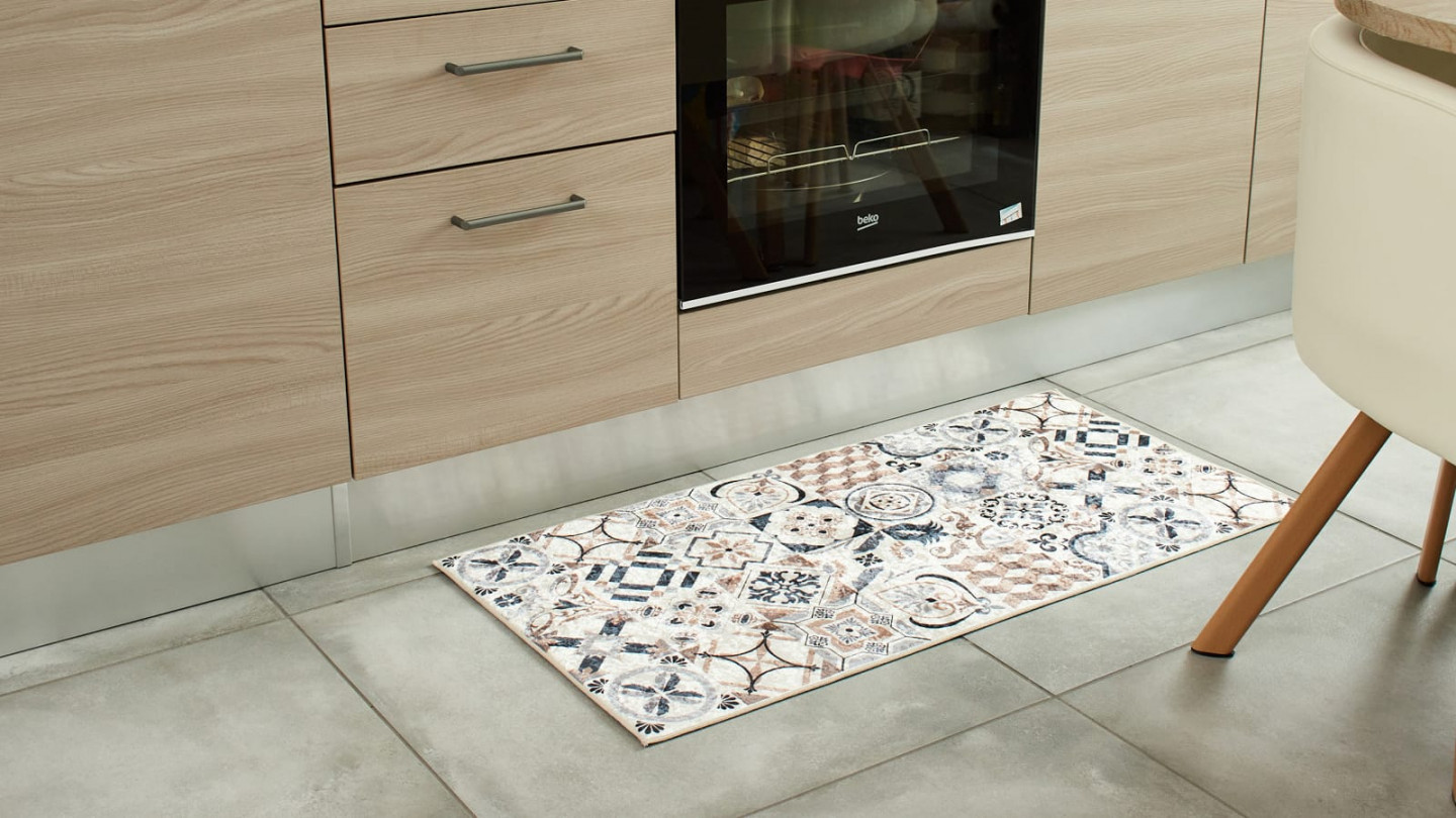 Tapis de cuisine carreaux de ciment marron Marron 50x100 - Campeche