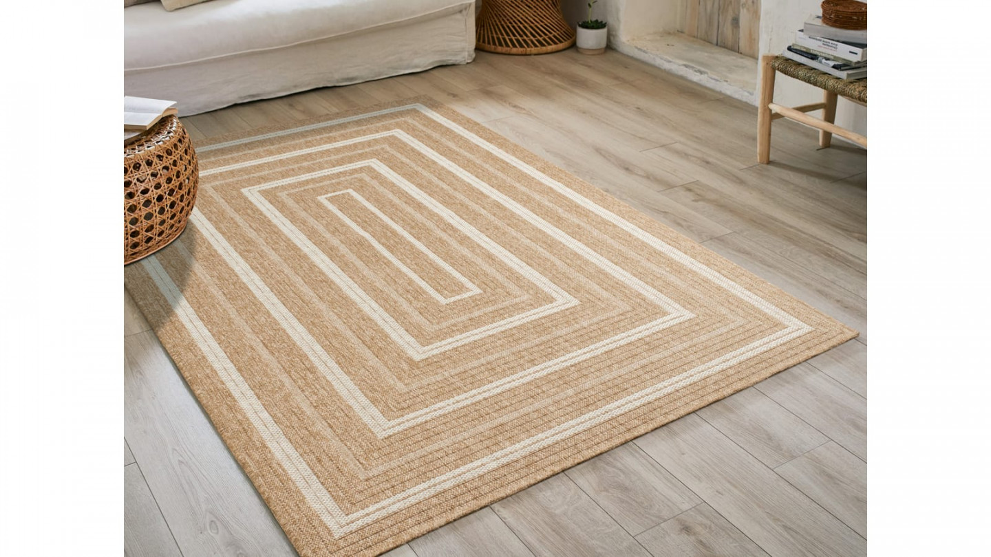 Tapis aspect Jute naturel avec motifs blanc 80x150 - Gaia