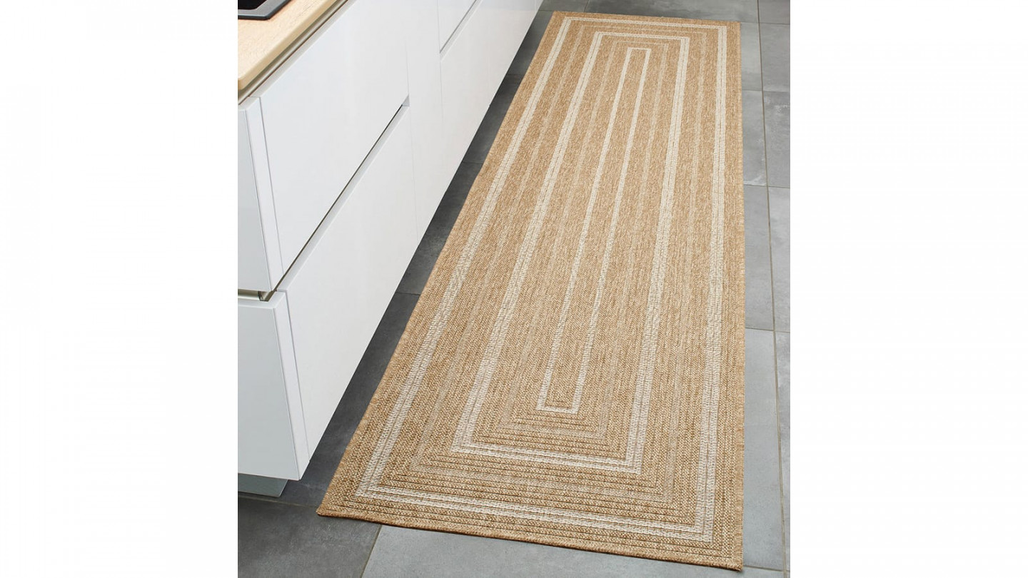 Tapis aspect Jute naturel avec motifs blanc 80x300 - Gaia