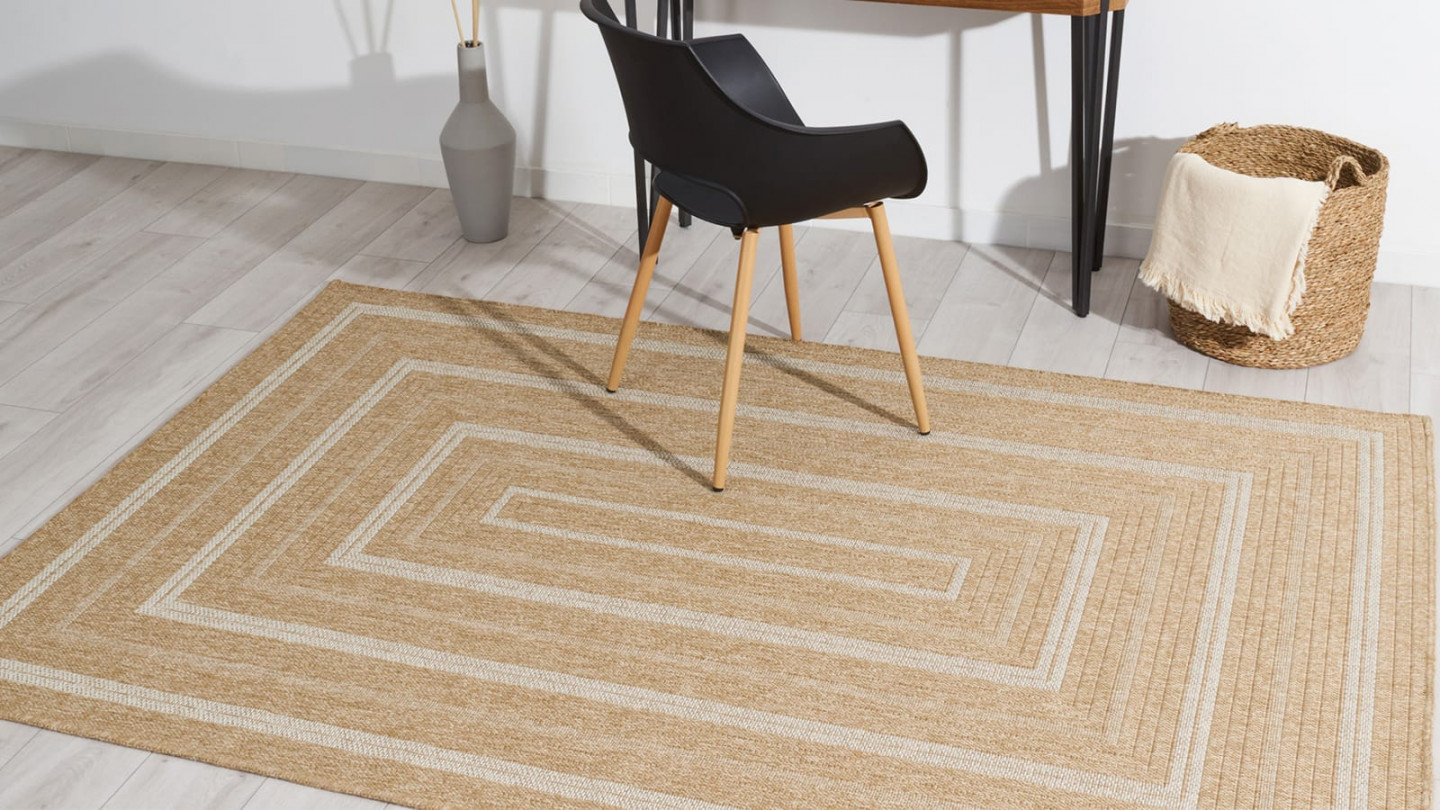 Tapis aspect Jute naturel avec motifs blanc 200x290 - Gaia