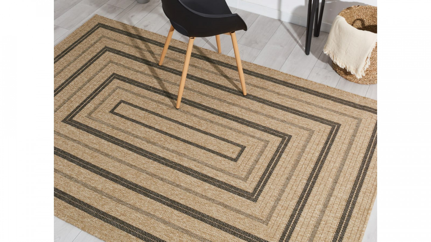 Tapis aspect Jute naturel avec motifs noir 160x230 - Gaia