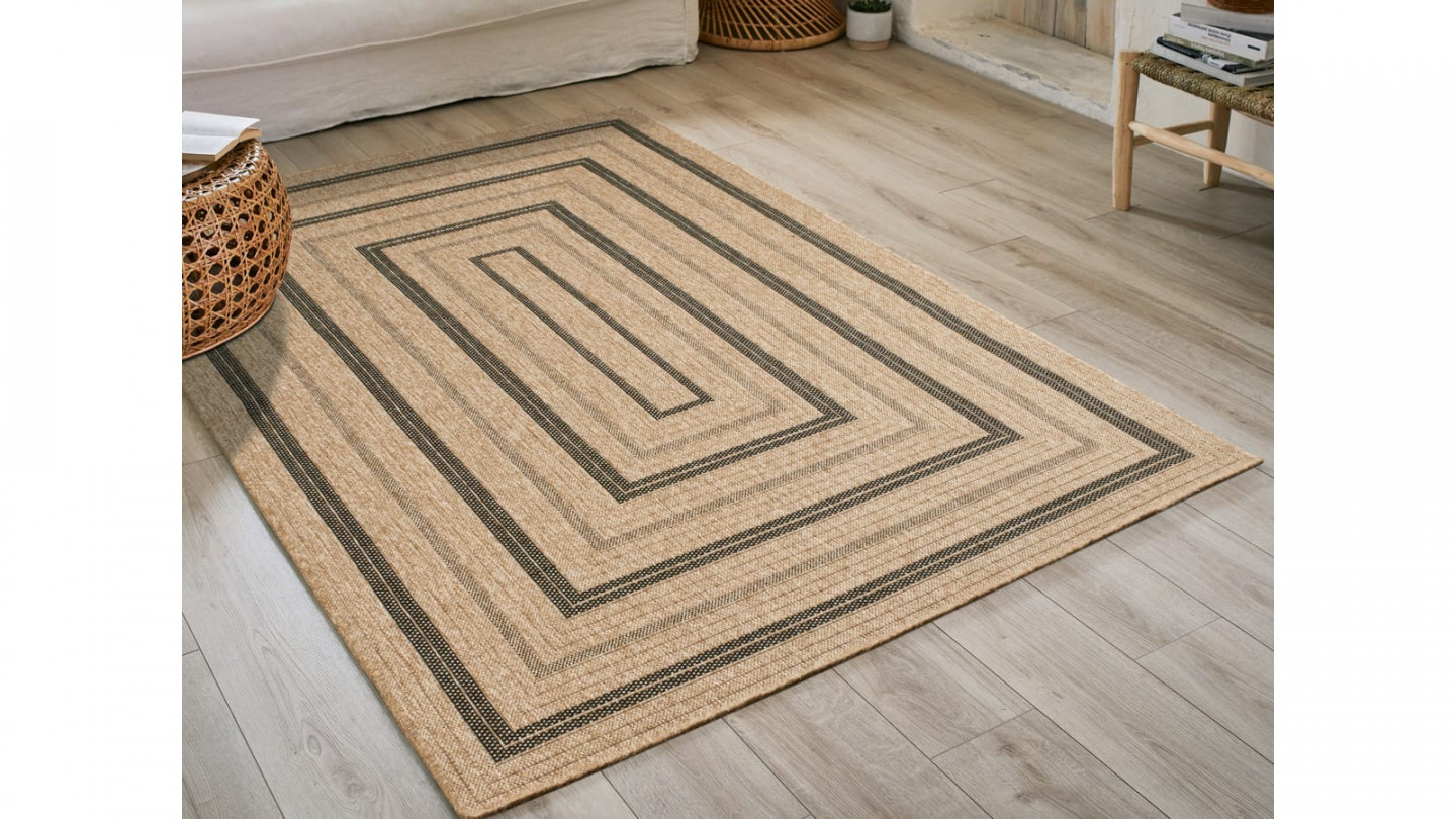 Tapis aspect Jute naturel avec motifs noir 160x230 - Gaia