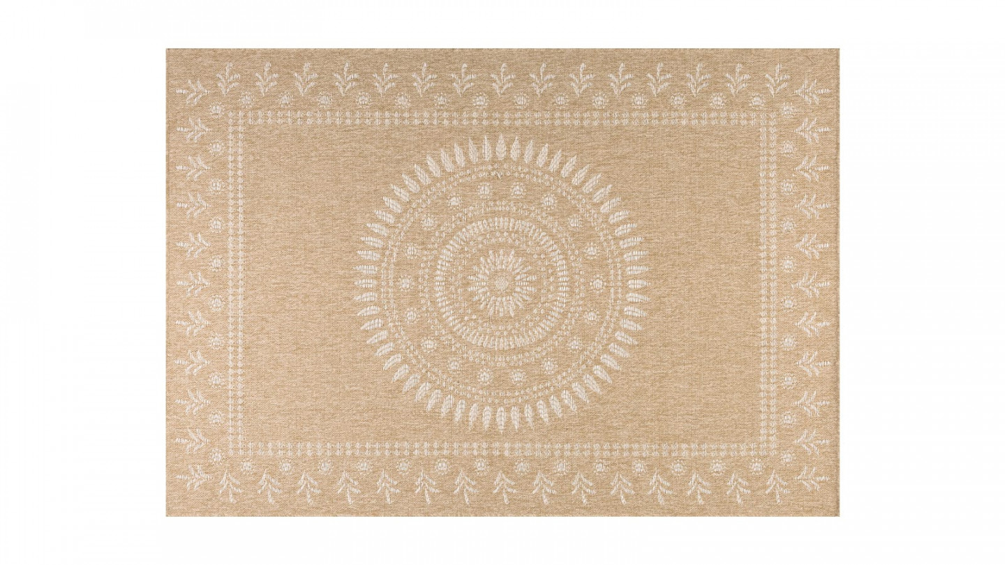 Tapis aspect Jute naturel avec motif blanc 160x230 - Isaura