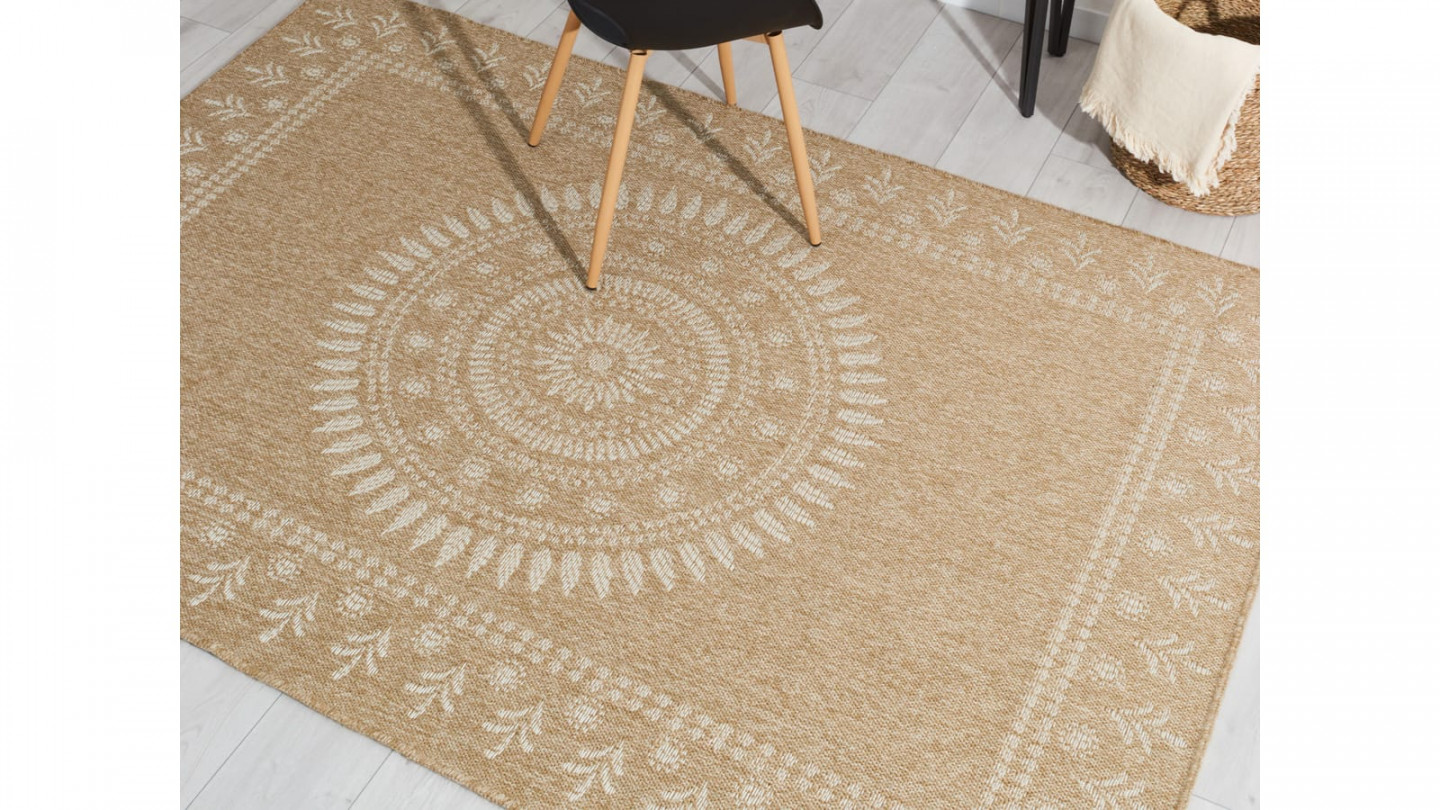 Tapis aspect Jute naturel avec motif blanc 160x230 - Isaura