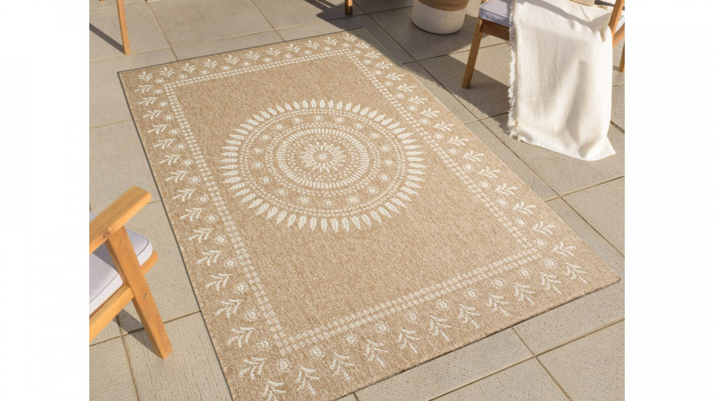 Tapis aspect Jute naturel avec motif blanc 160x230 - Isaura