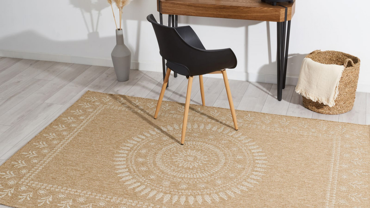 Tapis aspect Jute naturel avec motif blanc 200x290 - Isaura