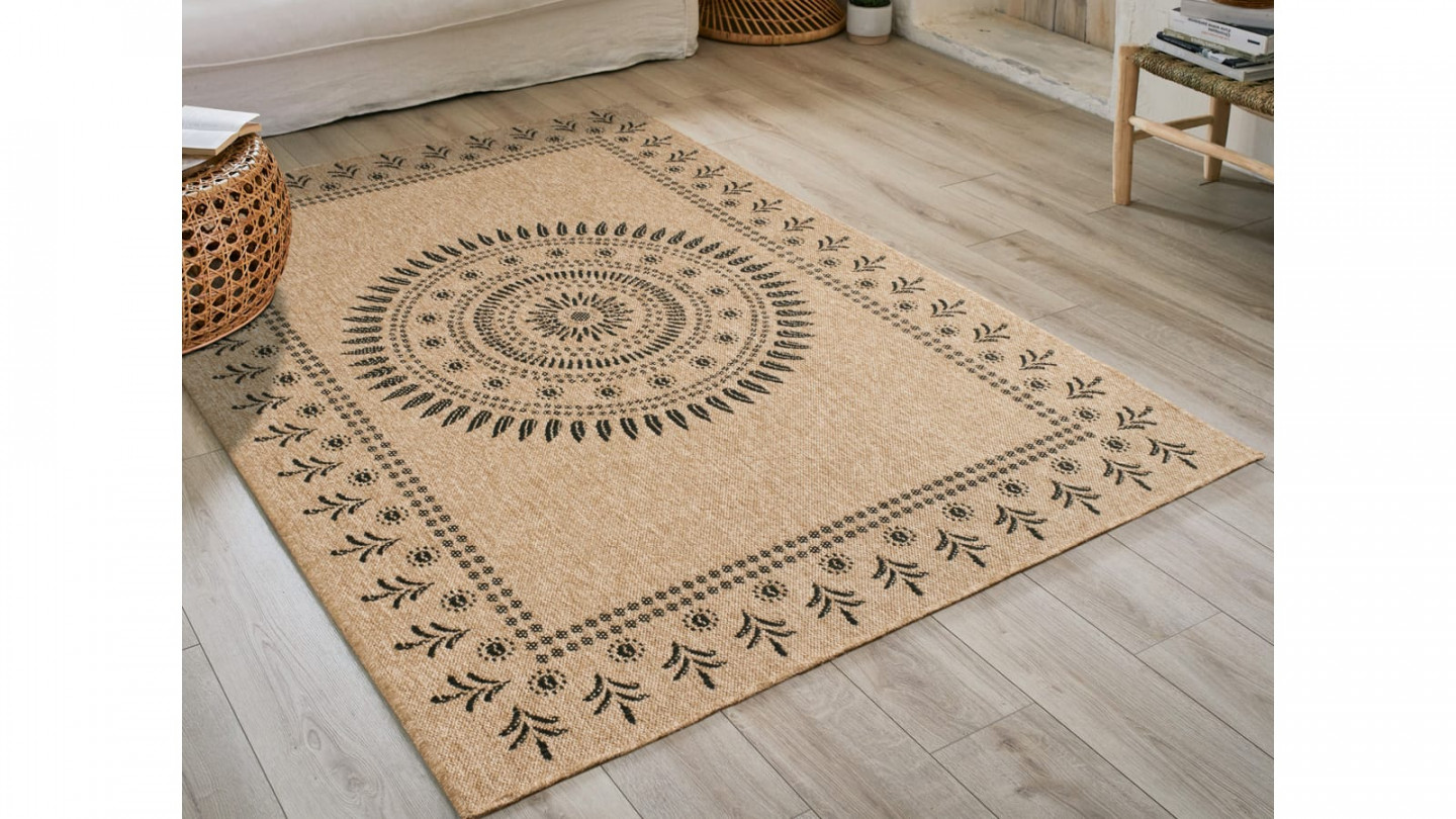 Tapis aspect Jute naturel avec motifs noir 160x230 - Isaura