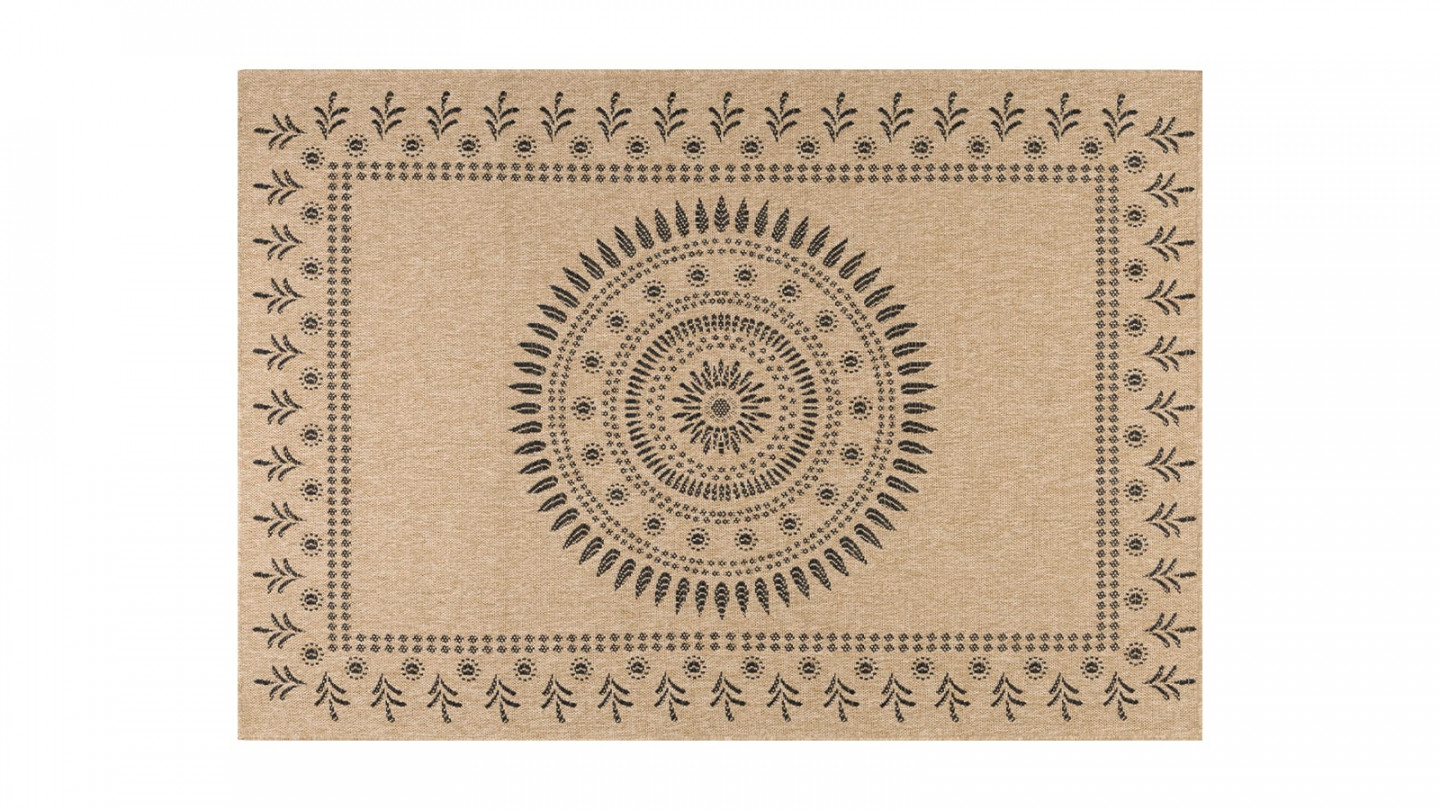 Tapis aspect Jute naturel avec motifs noir 200x290 - Isaura