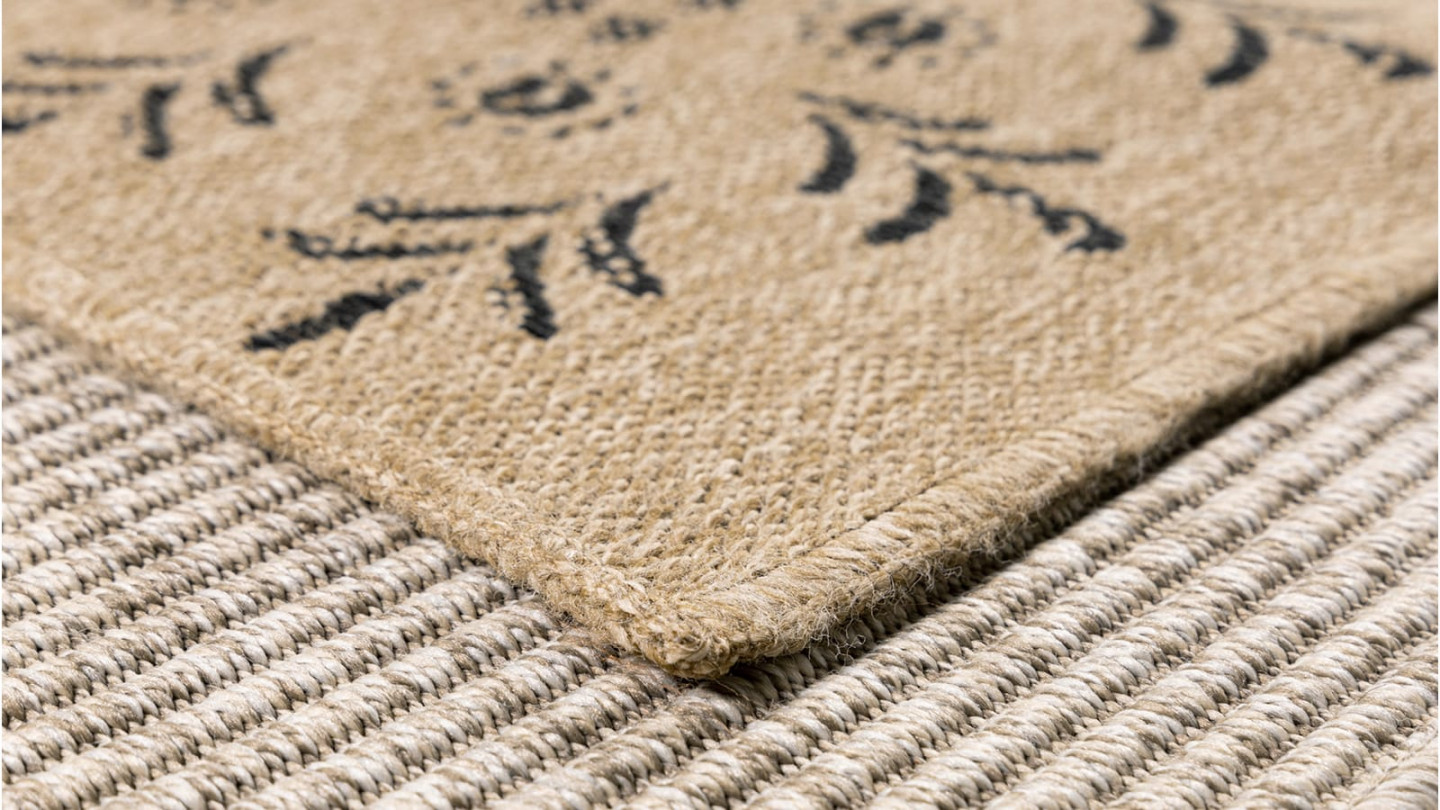 Tapis aspect Jute naturel avec motifs noir 200x290 - Isaura