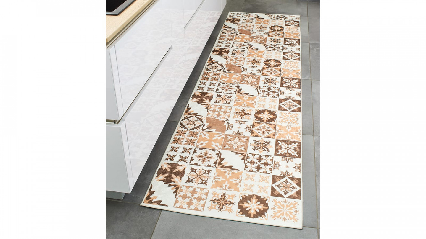 Tapis de cuisine carreaux de ciment Orange 80x300 - Mérida