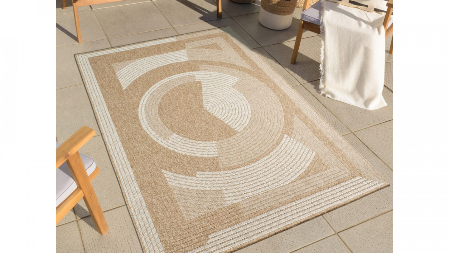 Tapis aspect Jute naturel avec motif blanc 200x290 - Noa