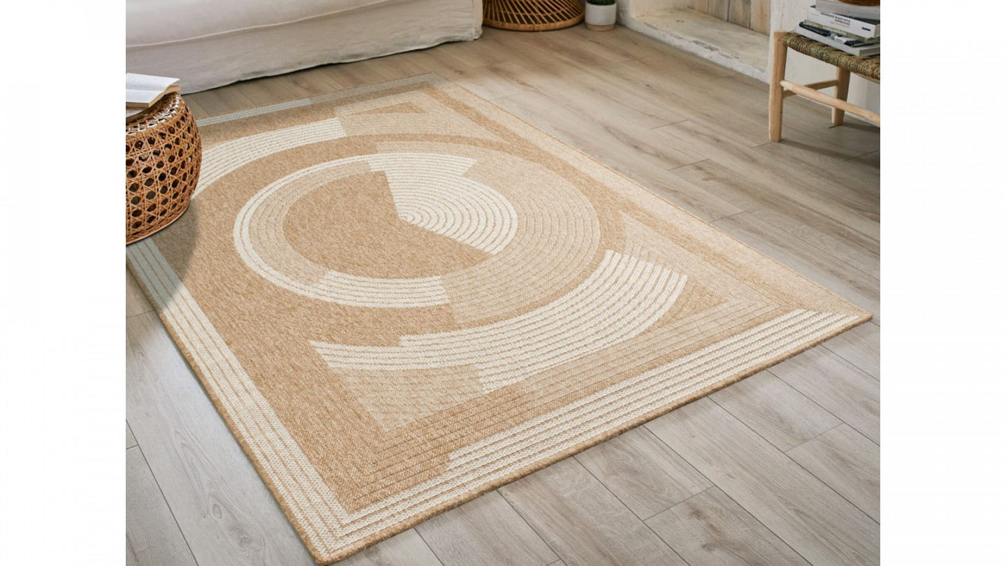 Tapis aspect Jute naturel avec motif blanc 200x290 - Noa