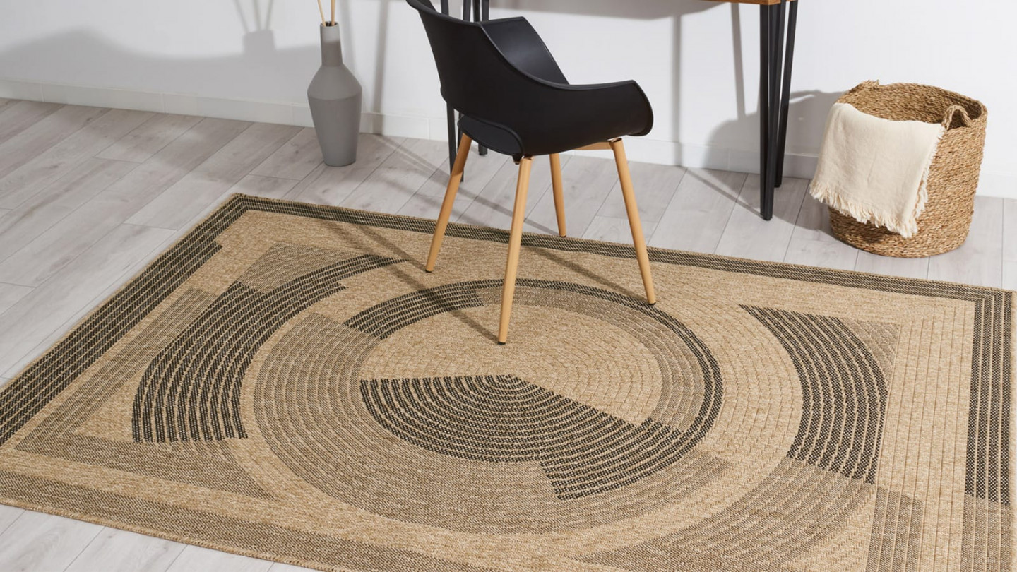 Tapis aspect Jute naturel avec motifs noir 160x230 - Noa