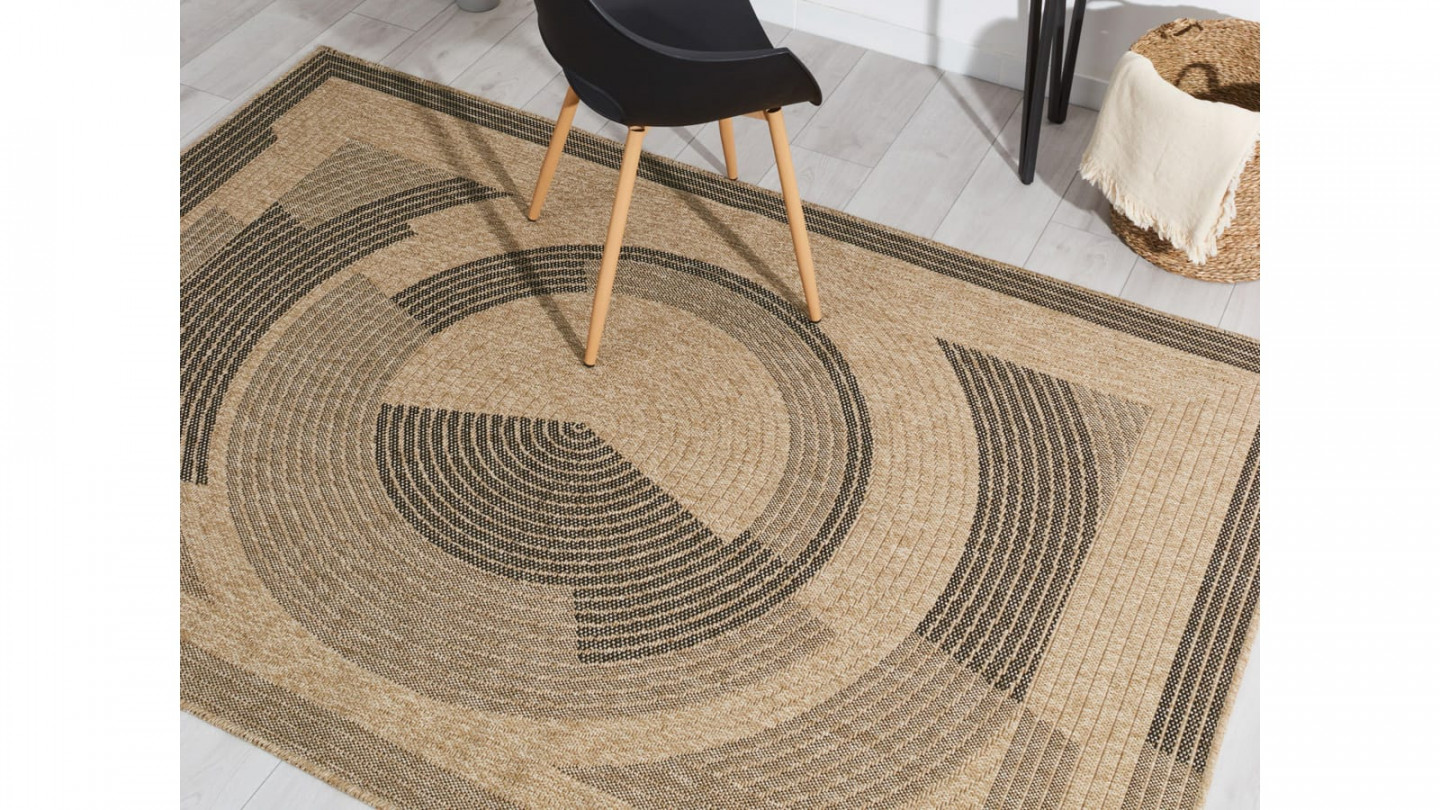 Tapis aspect Jute naturel avec motifs noir 200x290 - Noa