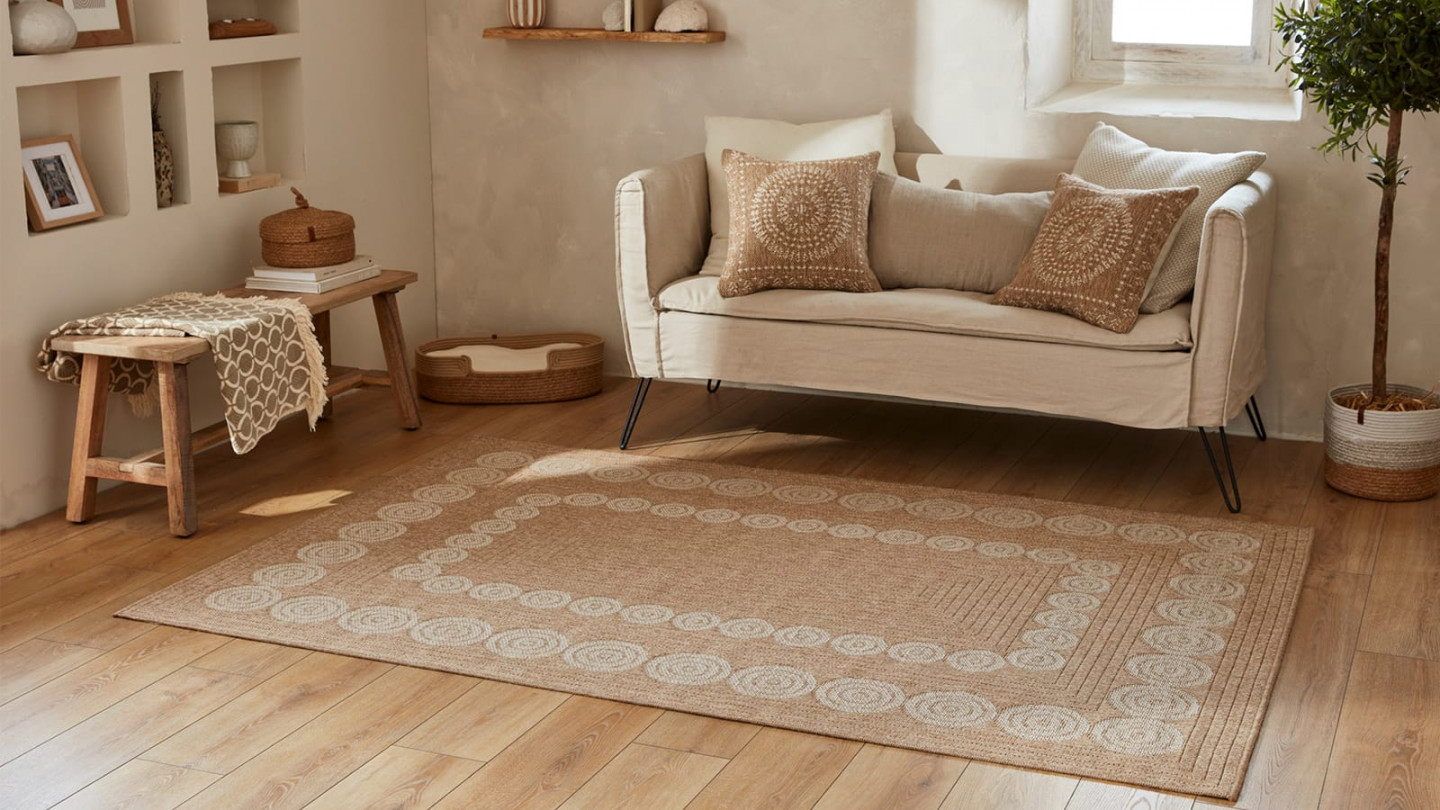 Tapis aspect Jute naturel avec motif blanc 160x230 - Tullia