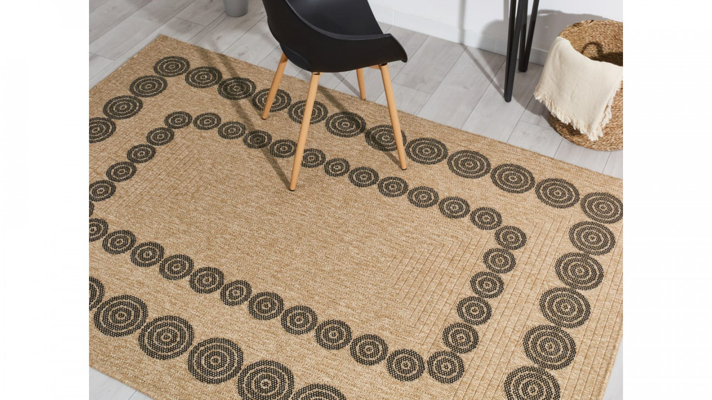 Tapis aspect Jute naturel avec motifs noir 200x290 - Tullia