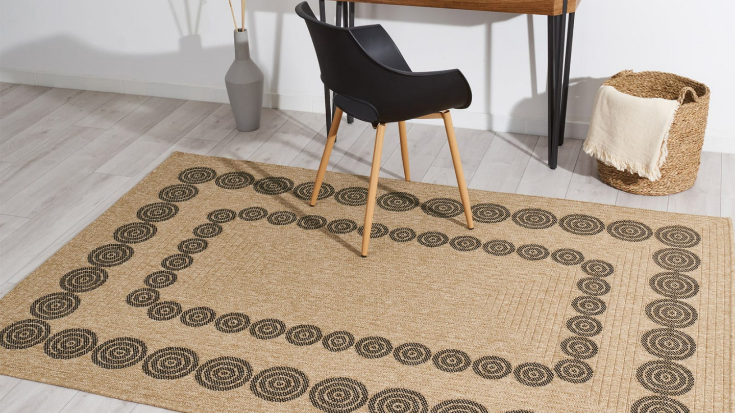 Tapis aspect Jute naturel avec motifs noir 200x290 - Tullia